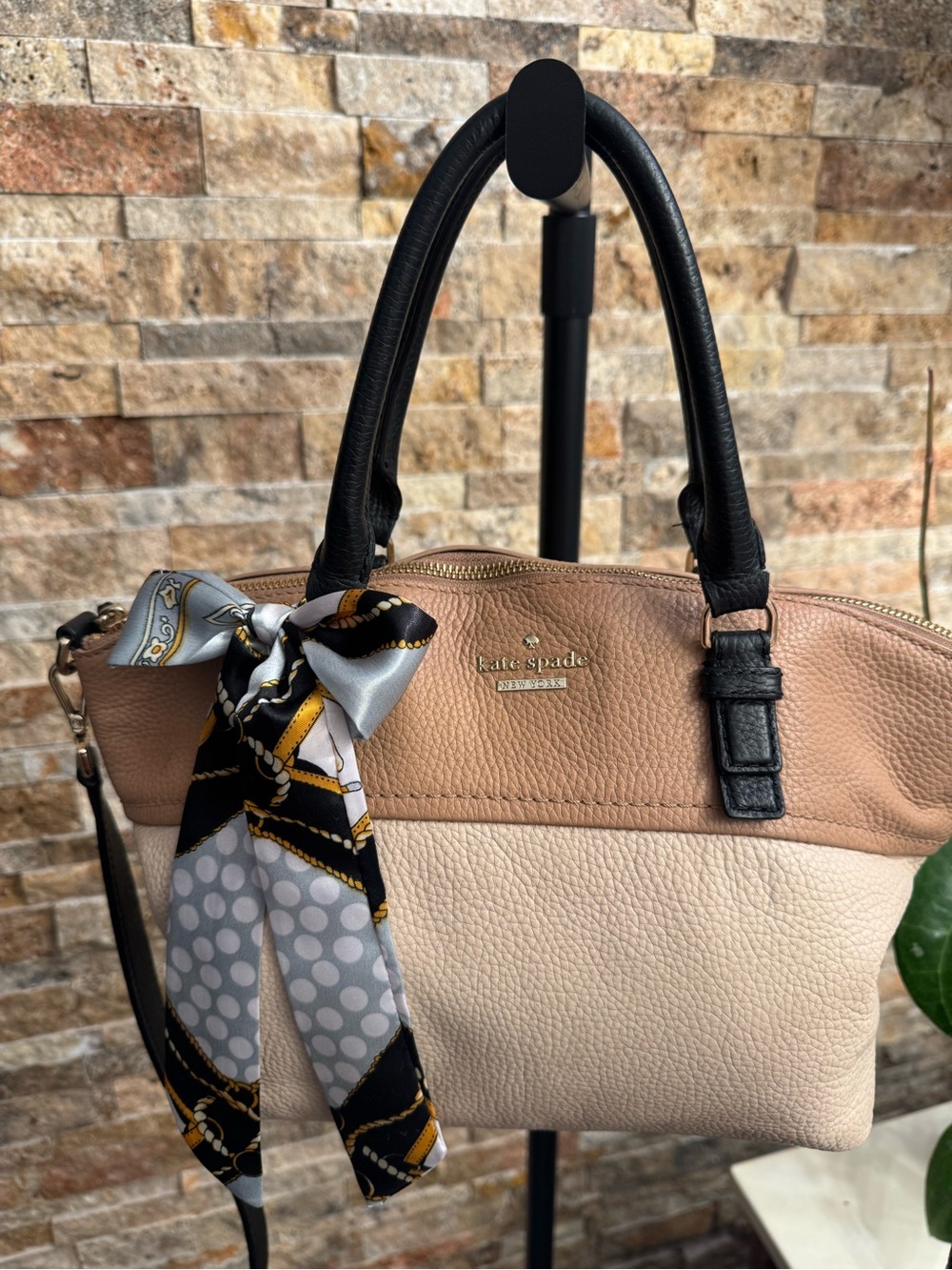 kate spade Two-Tone Pebbled Leather Crossbody in Beige, Tan & Black